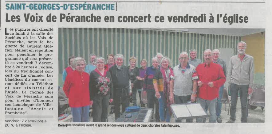 Article du Dauphiné Libéré annonçant le concert
